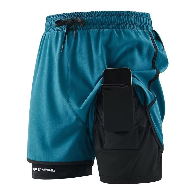 Cross-Border Sports Shorts for Men and Women, Running Fitness Anti-Exposure Three-Point Shorts, Fake Two-Piece Couple Quick-Dry Shorts - Premium Fitness & Activewear