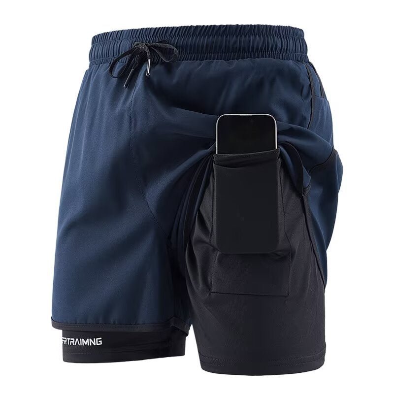 Cross-Border Sports Shorts for Men and Women, Running Fitness Anti-Exposure Three-Point Shorts, Fake Two-Piece Couple Quick-Dry Shorts - Premium Fitness & Activewear
