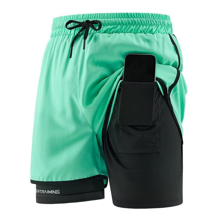 Cross-Border Sports Shorts for Men and Women, Running Fitness Anti-Exposure Three-Point Shorts, Fake Two-Piece Couple Quick-Dry Shorts - Premium Fitness & Activewear
