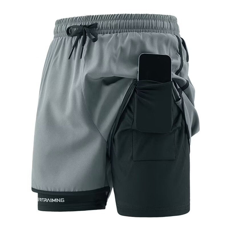Cross-Border Sports Shorts for Men and Women, Running Fitness Anti-Exposure Three-Point Shorts, Fake Two-Piece Couple Quick-Dry Shorts - Premium Fitness & Activewear