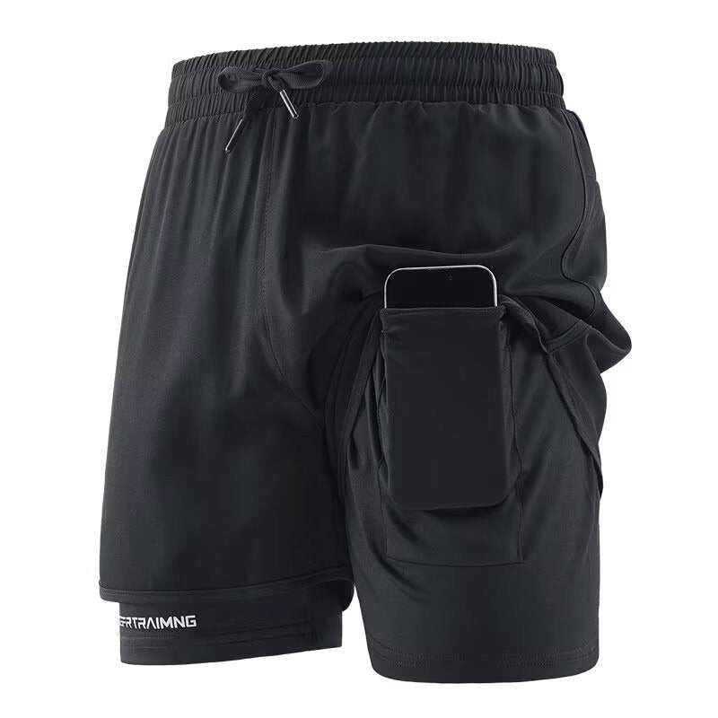 Cross-Border Sports Shorts for Men and Women, Running Fitness Anti-Exposure Three-Point Shorts, Fake Two-Piece Couple Quick-Dry Shorts - Premium Fitness & Activewear