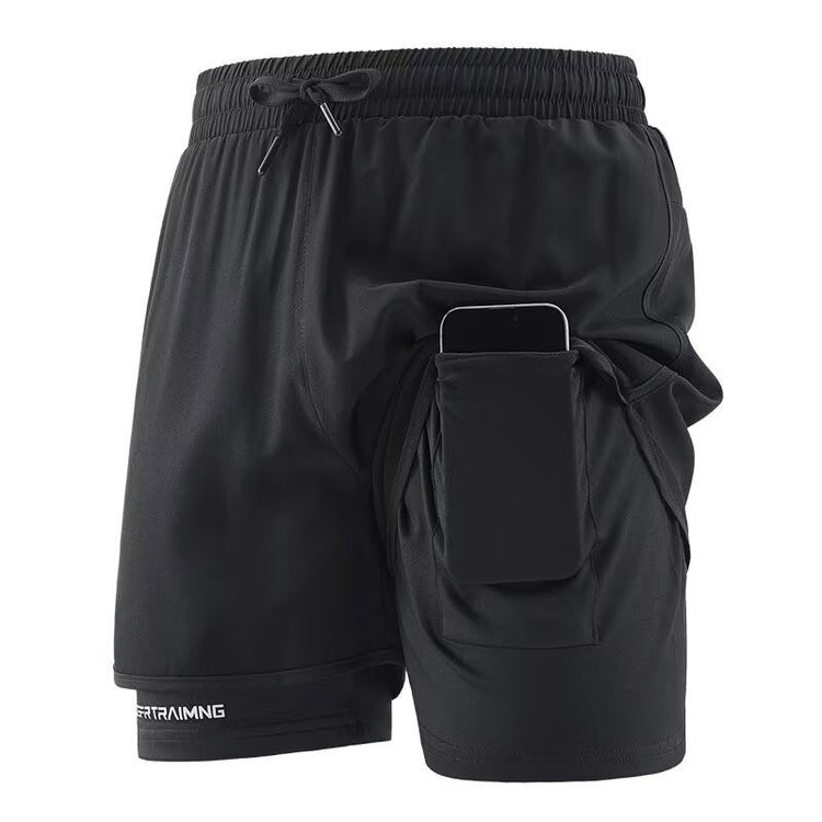 Cross-Border Sports Shorts for Men and Women, Running Fitness Anti-Exposure Three-Point Shorts, Fake Two-Piece Couple Quick-Dry Shorts - Premium Fitness & Activewear