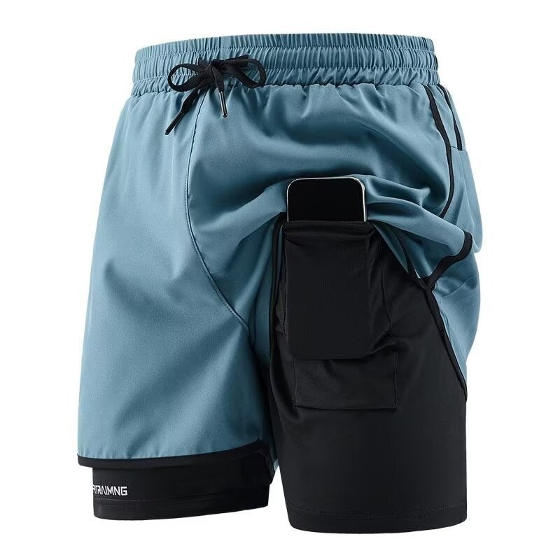 Cross-Border Sports Shorts for Men and Women, Running Fitness Anti-Exposure Three-Point Shorts, Fake Two-Piece Couple Quick-Dry Shorts - Premium Fitness & Activewear
