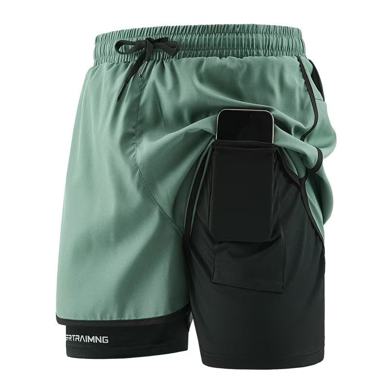 Cross-Border Sports Shorts for Men and Women, Running Fitness Anti-Exposure Three-Point Shorts, Fake Two-Piece Couple Quick-Dry Shorts - Premium Fitness & Activewear