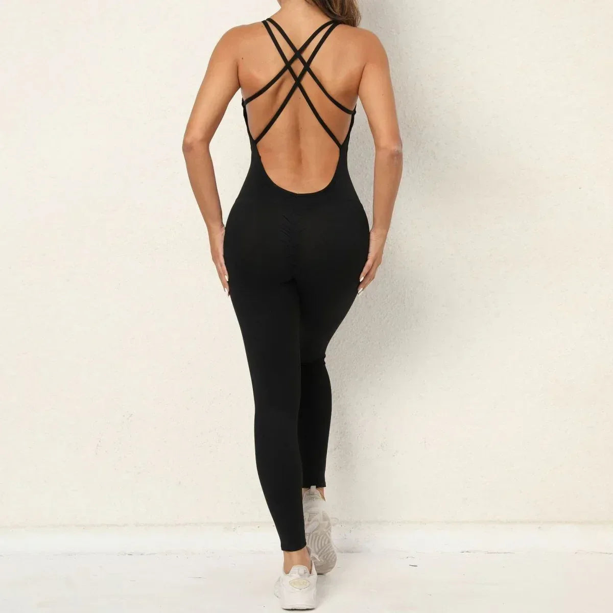 Cross-Strap Yoga Jumpsuit - Quick-Drying, Tight-Fitting Seamless Fitness Leggings for Women - Allen-Fitness