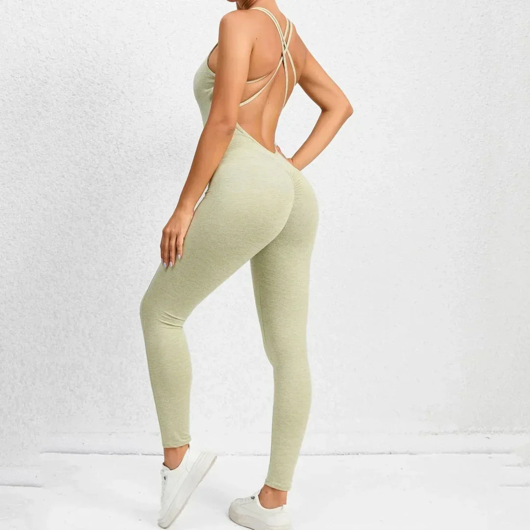 Cross-Strap Yoga Jumpsuit - Quick-Drying, Tight-Fitting Seamless Fitness Leggings for Women - Allen-Fitness