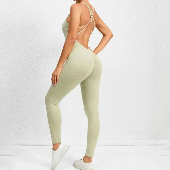 Cross-Strap Yoga Jumpsuit - Quick-Drying, Tight-Fitting Seamless Fitness Leggings for Women - Allen-Fitness