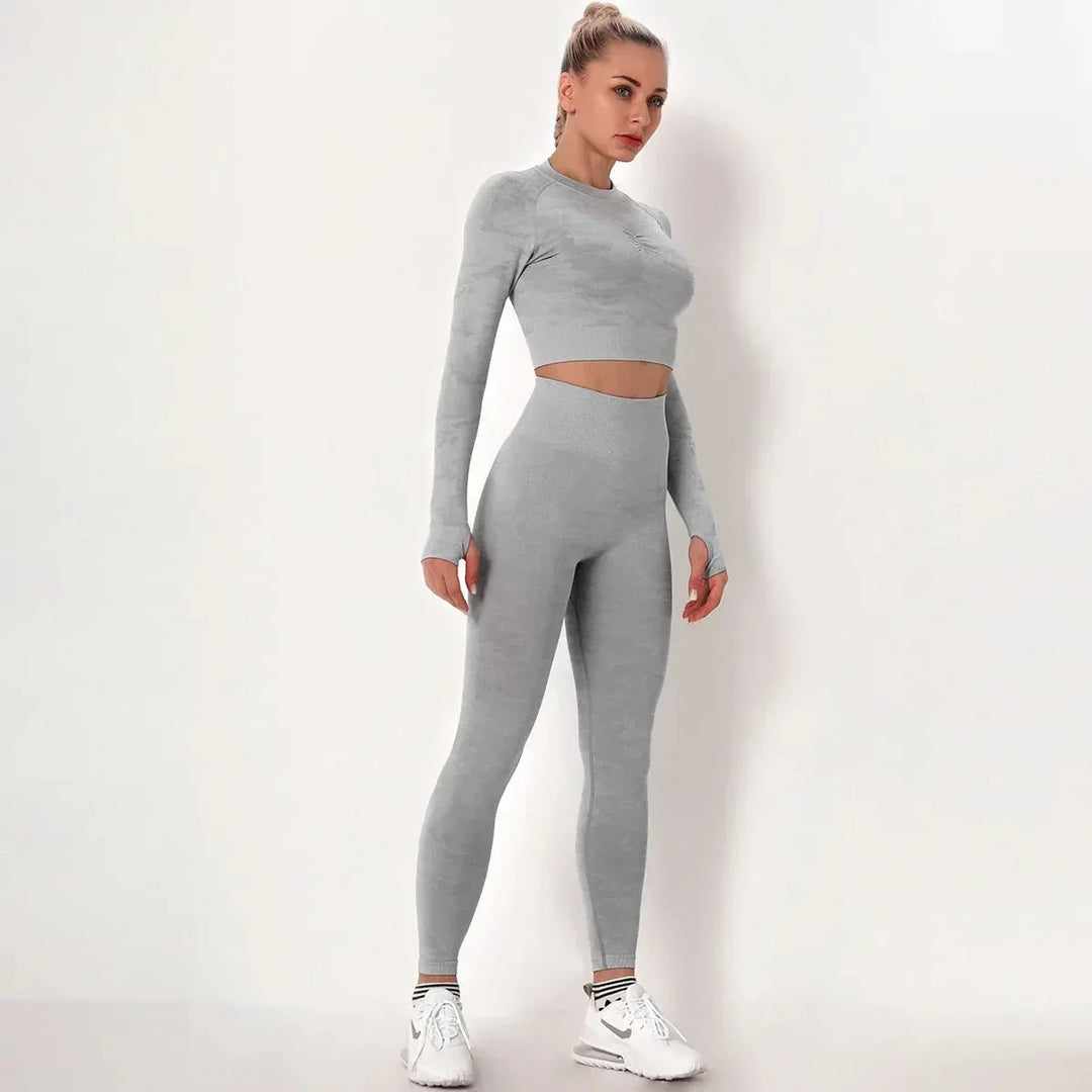 Women workout Long sleeve clothes high waist sport woman fitness and seamless printed yoga gym wear Leggings sets