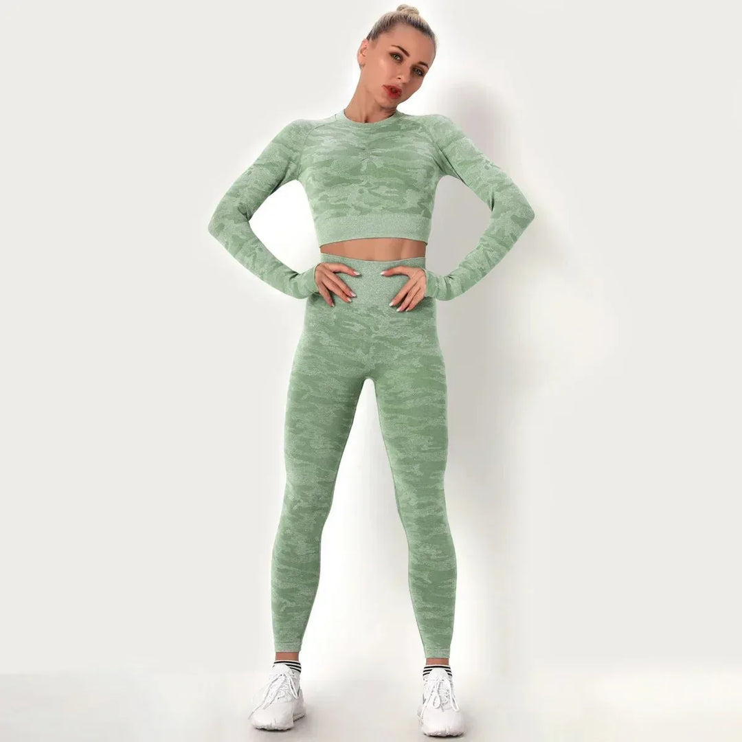 Women workout Long sleeve clothes high waist sport woman fitness and seamless printed yoga gym wear Leggings sets