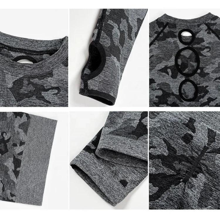 Women workout Long sleeve clothes high waist sport woman fitness and seamless printed yoga gym wear Leggings sets