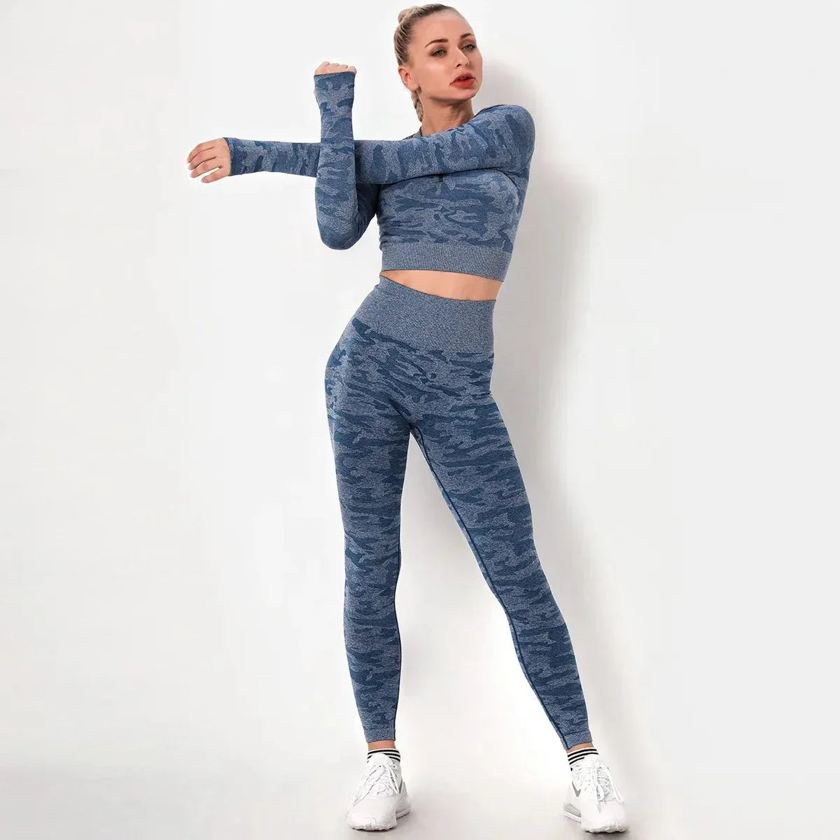 Women workout Long sleeve clothes high waist sport woman fitness and seamless printed yoga gym wear Leggings sets