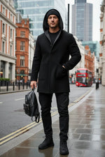 Mens Mid-Length Wool Coat With A Hood Reversible Style - Allen-Fitness