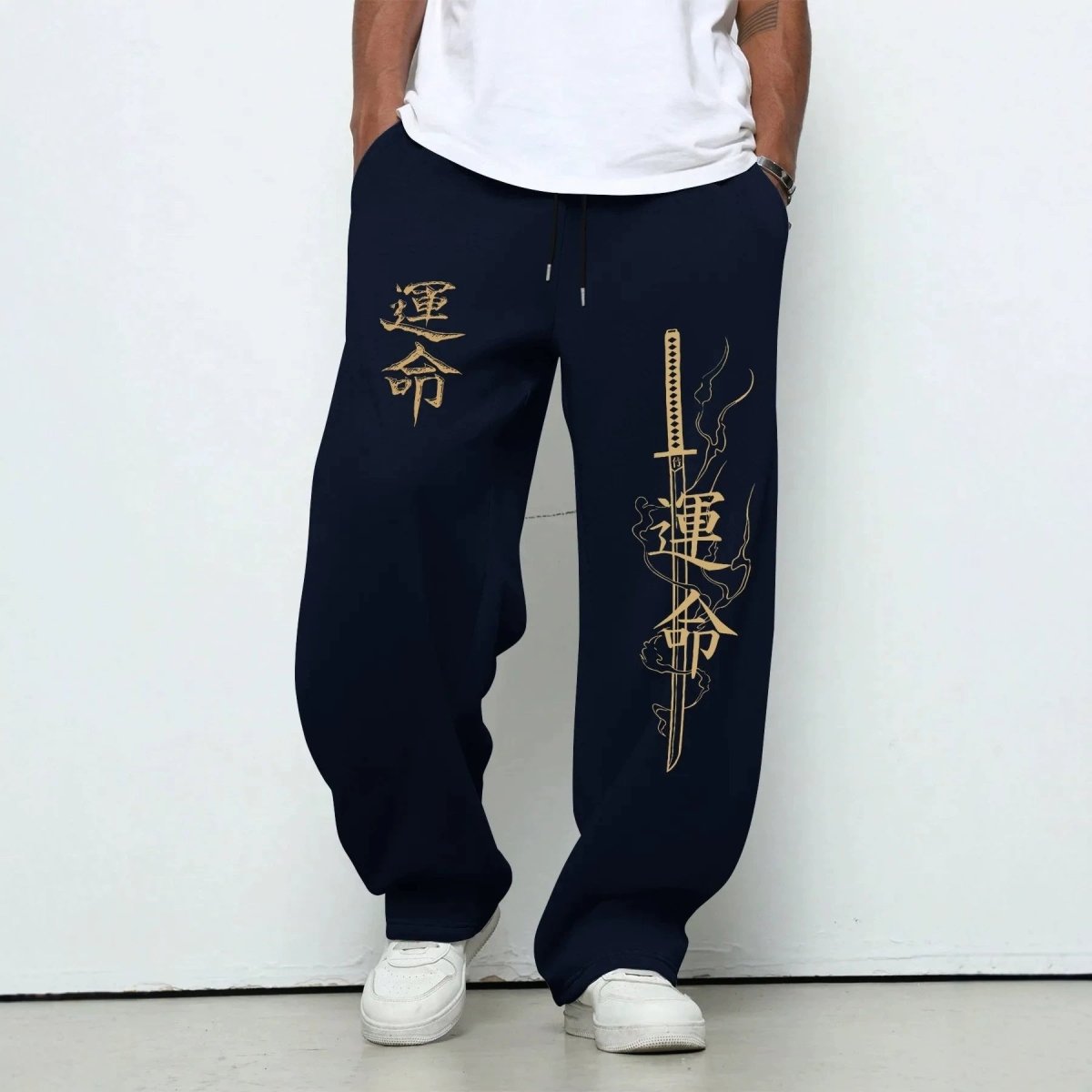 Dark Gothic Destiny Letter Print Loose Drawstring Wide Leg Sweatpants - Premium Fitness & Activewear