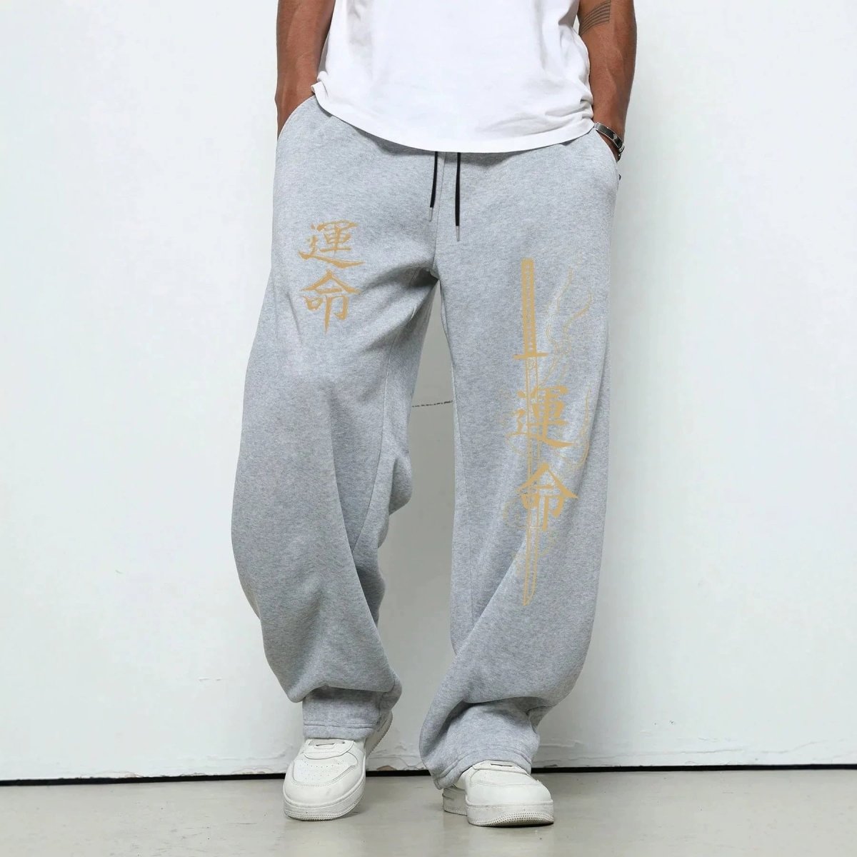Dark Gothic Destiny Letter Print Loose Drawstring Wide Leg Sweatpants - Premium Fitness & Activewear