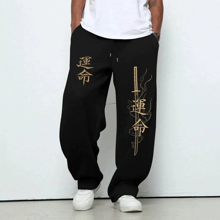 Dark Gothic Destiny Letter Print Loose Drawstring Wide Leg Sweatpants - Premium Fitness & Activewear