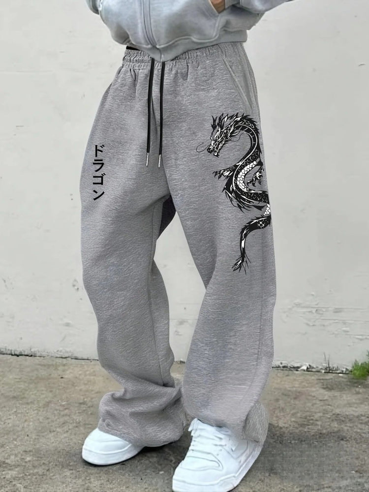 Dark Gothic Destiny Letter Print Loose Drawstring Wide Leg Sweatpants - Premium Fitness & Activewear