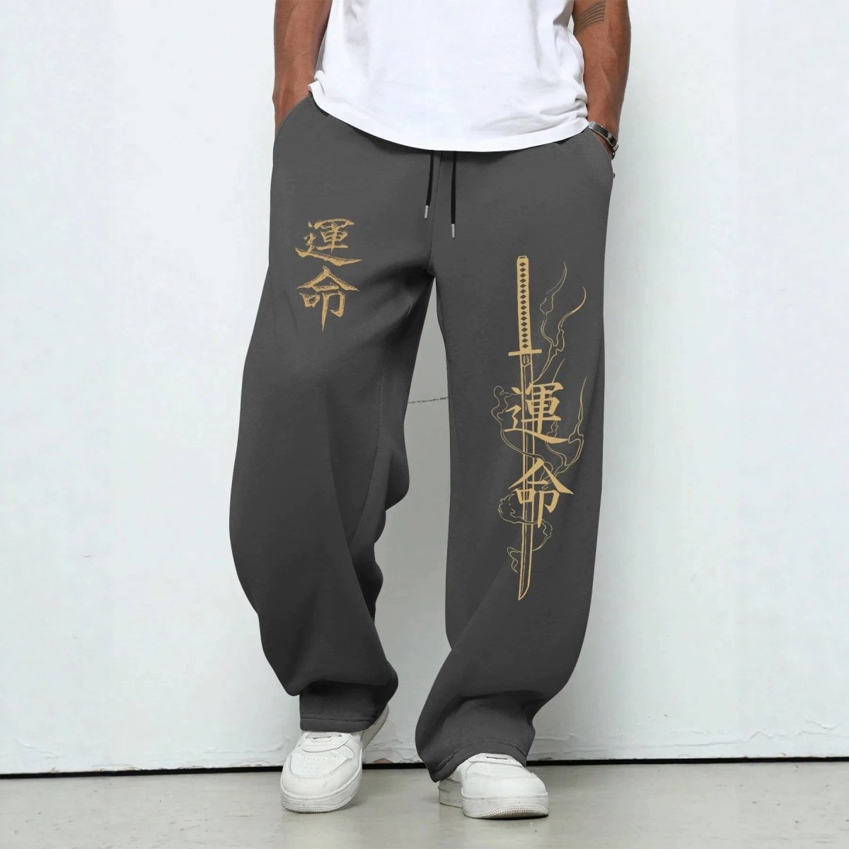 Dark Gothic Destiny Letter Print Loose Drawstring Wide Leg Sweatpants - Premium Fitness & Activewear
