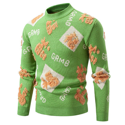 Back view of the New Knitwear Half Turtleneck Fashion Sweater Men, highlighting long sleeves and tailored design.