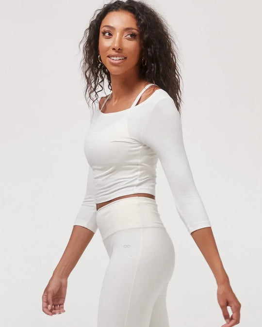 Flattering Open Shoulder Semi-Crop Lounge Top with 3/4 Sleeves - Ultra Soft Fabric - Allen-Fitness