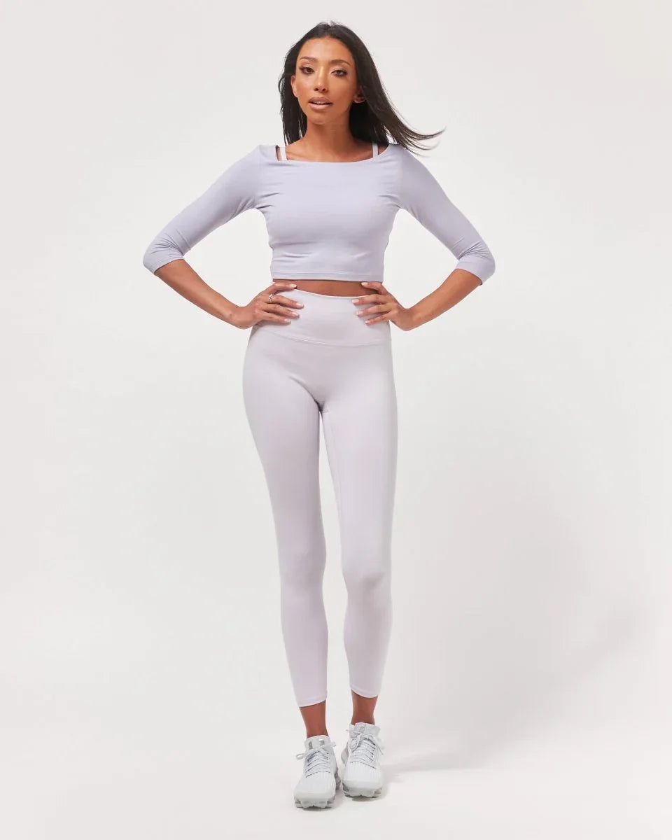 Flattering Open Shoulder Semi-Crop Lounge Top with 3/4 Sleeves - Ultra Soft Fabric - Allen-Fitness