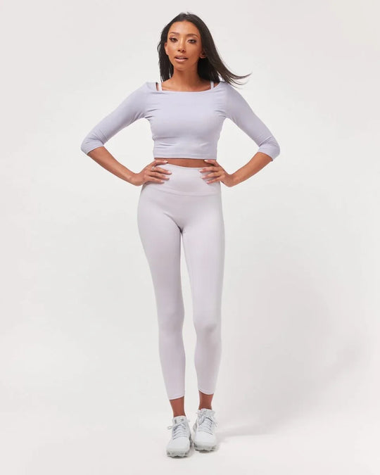 Flattering Open Shoulder Semi-Crop Lounge Top with 3/4 Sleeves - Ultra Soft Fabric - Allen-Fitness