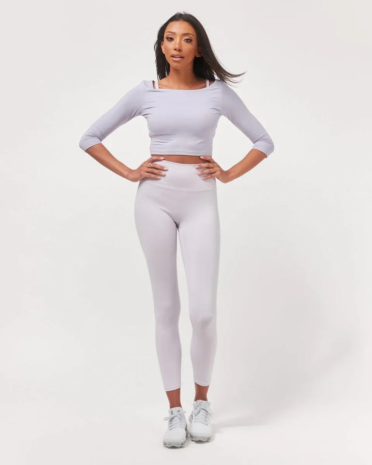 Flattering Open Shoulder Semi-Crop Lounge Top with 3/4 Sleeves - Ultra Soft Fabric - Allen-Fitness