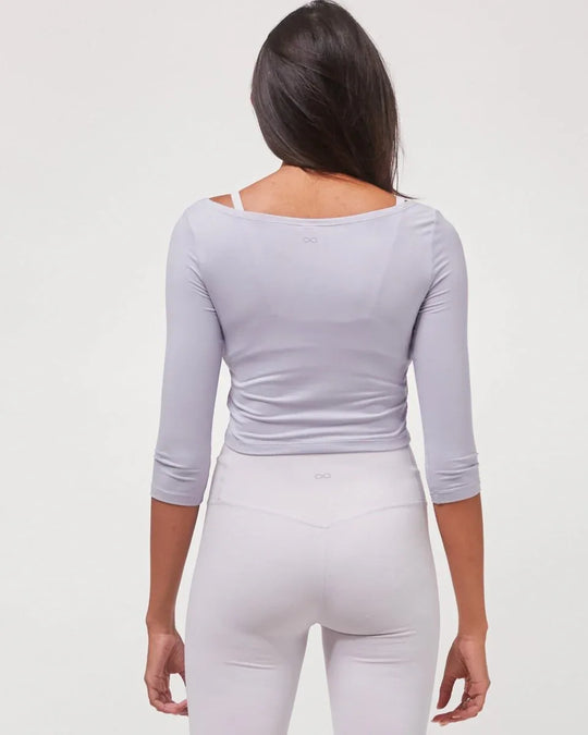 Flattering Open Shoulder Semi-Crop Lounge Top with 3/4 Sleeves - Ultra Soft Fabric - Allen-Fitness
