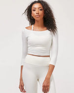 Flattering Open Shoulder Semi-Crop Lounge Top with 3/4 Sleeves - Ultra Soft Fabric - Allen-Fitness