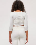 Flattering Open Shoulder Semi-Crop Lounge Top with 3/4 Sleeves - Ultra Soft Fabric - Allen-Fitness