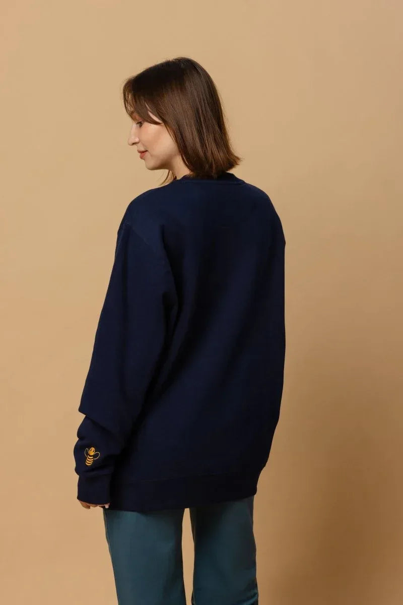 Eco-Friendly Sweatshirt with Embroidered Bee - Soft Organic Cotton Navy Casual Wear - Allen-Fitness