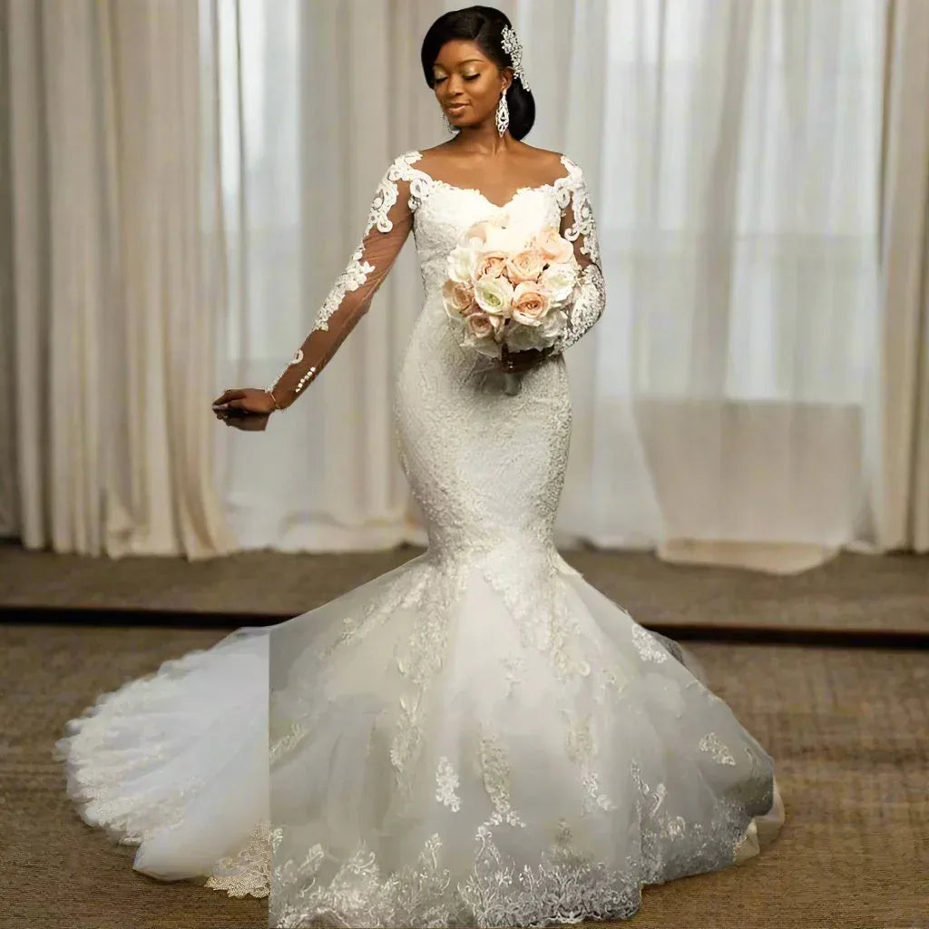 Elegant African Bridal Dresses - Mermaid Wedding Dress with Lace Detail & Custom Fit - Allen-Fitness