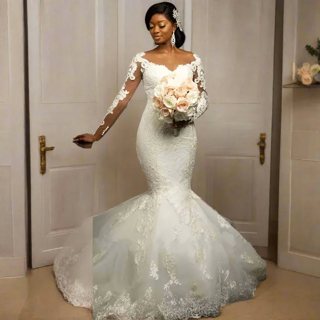 Elegant African Bridal Dresses - Mermaid Wedding Dress with Lace Detail & Custom Fit - Allen-Fitness