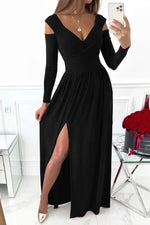 Elegant Evening Dress: Slit Surplice Long Sleeve Maxi Dress with Stretchy Fit by Kenike - Allen-Fitness