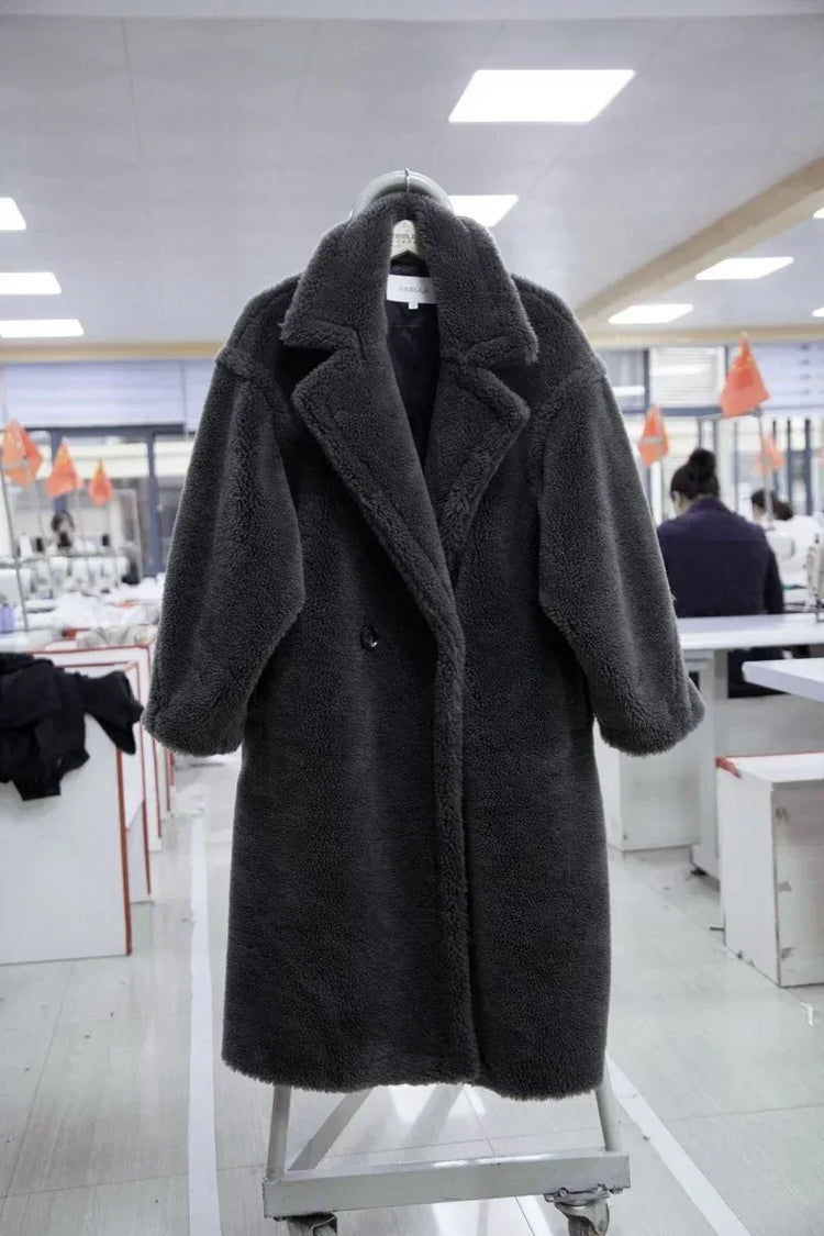 Elegant Gray Woolen Coats For Women - Loose Fit, Long Sleeve, Available In Sizes S, M, L - Allen-Fitness