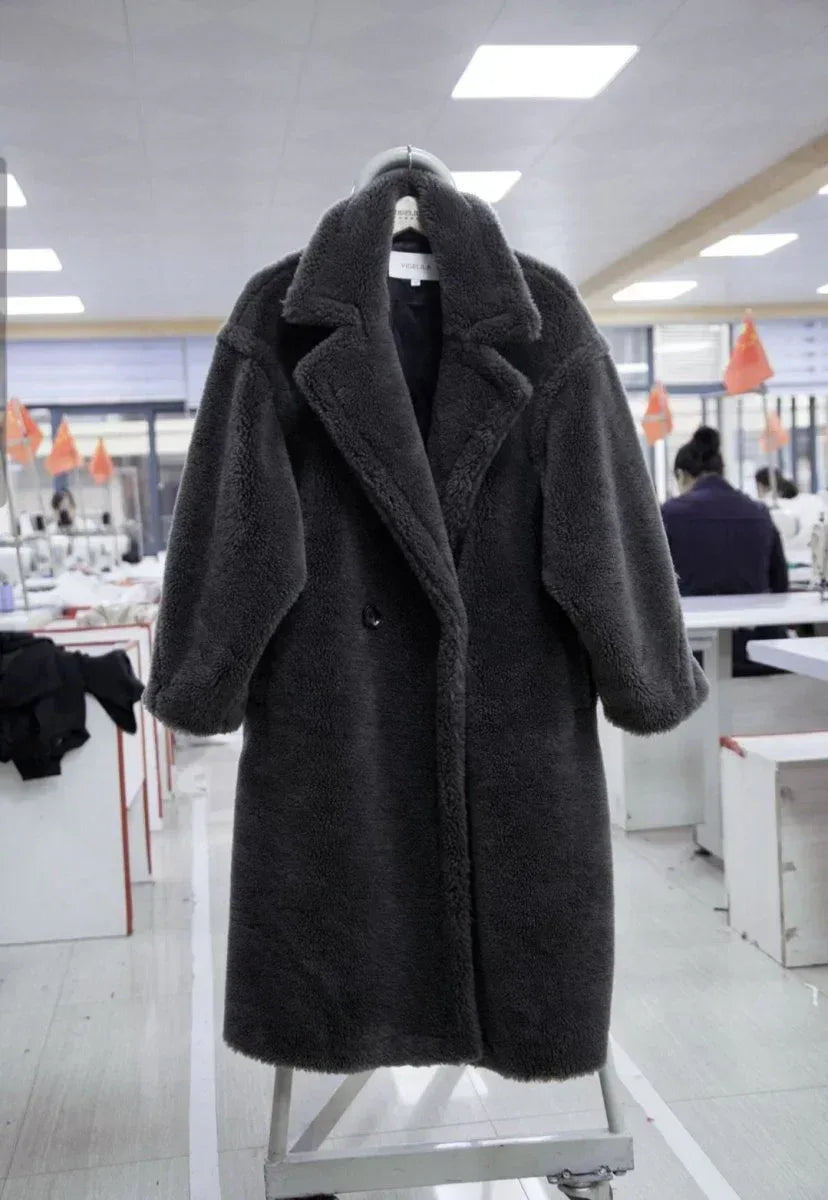 Elegant Gray Woolen Coats For Women - Loose Fit, Long Sleeve, Available In Sizes S, M, L - Allen-Fitness
