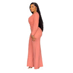 Elegant Jumpsuit For Women - Slim Fit Hollow-Out Design, Cinched Waist, Wide Leg, Long Sleeve - Allen-Fitness