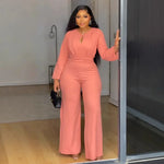 Elegant Jumpsuit For Women - Slim Fit Hollow-Out Design, Cinched Waist, Wide Leg, Long Sleeve - Allen-Fitness