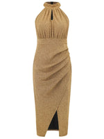 Elegant Mock Neck Sleeveless Dress with Slit - 100% Polyester, Opaque, Machine Washable - Allen-Fitness