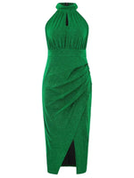 Elegant Mock Neck Sleeveless Dress with Slit - 100% Polyester, Opaque, Machine Washable - Allen-Fitness