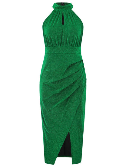 Elegant Mock Neck Sleeveless Dress with Slit - 100% Polyester, Opaque, Machine Washable - Allen - Fitness