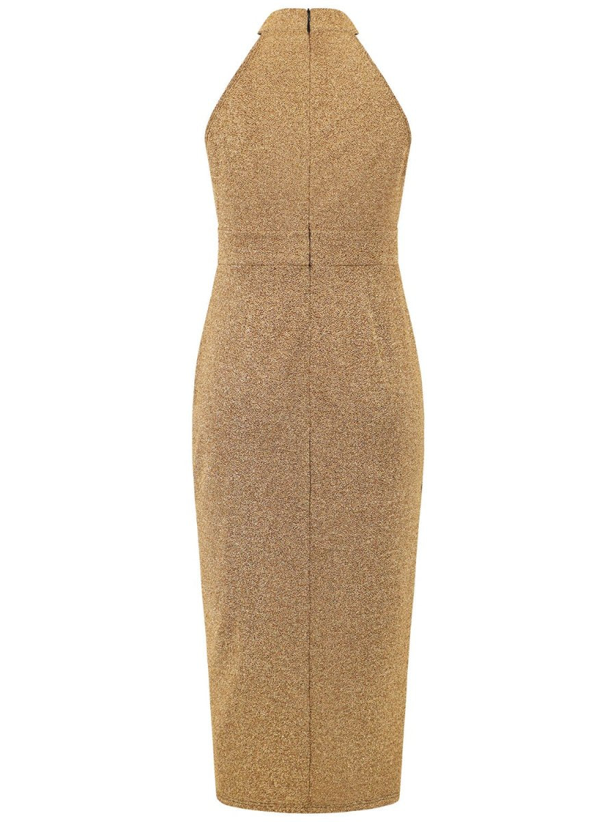 Elegant Mock Neck Sleeveless Dress with Slit - 100% Polyester, Opaque, Machine Washable - Allen - Fitness