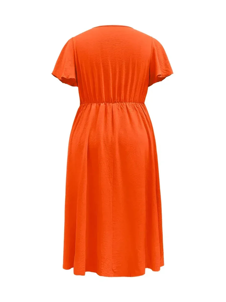 Elegant Plus Size Flutter Sleeve Dress with Surplice Neckline - Perfect for Any Occasion - Allen-Fitness