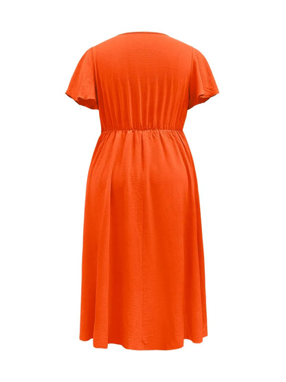 Elegant Plus Size Flutter Sleeve Dress with Surplice Neckline - Perfect for Any Occasion - Allen - Fitness