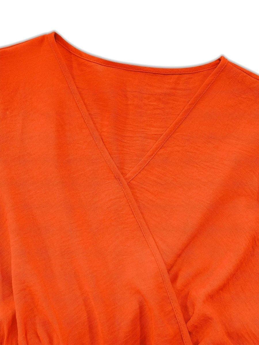 Elegant Plus Size Flutter Sleeve Dress with Surplice Neckline - Perfect for Any Occasion - Allen-Fitness