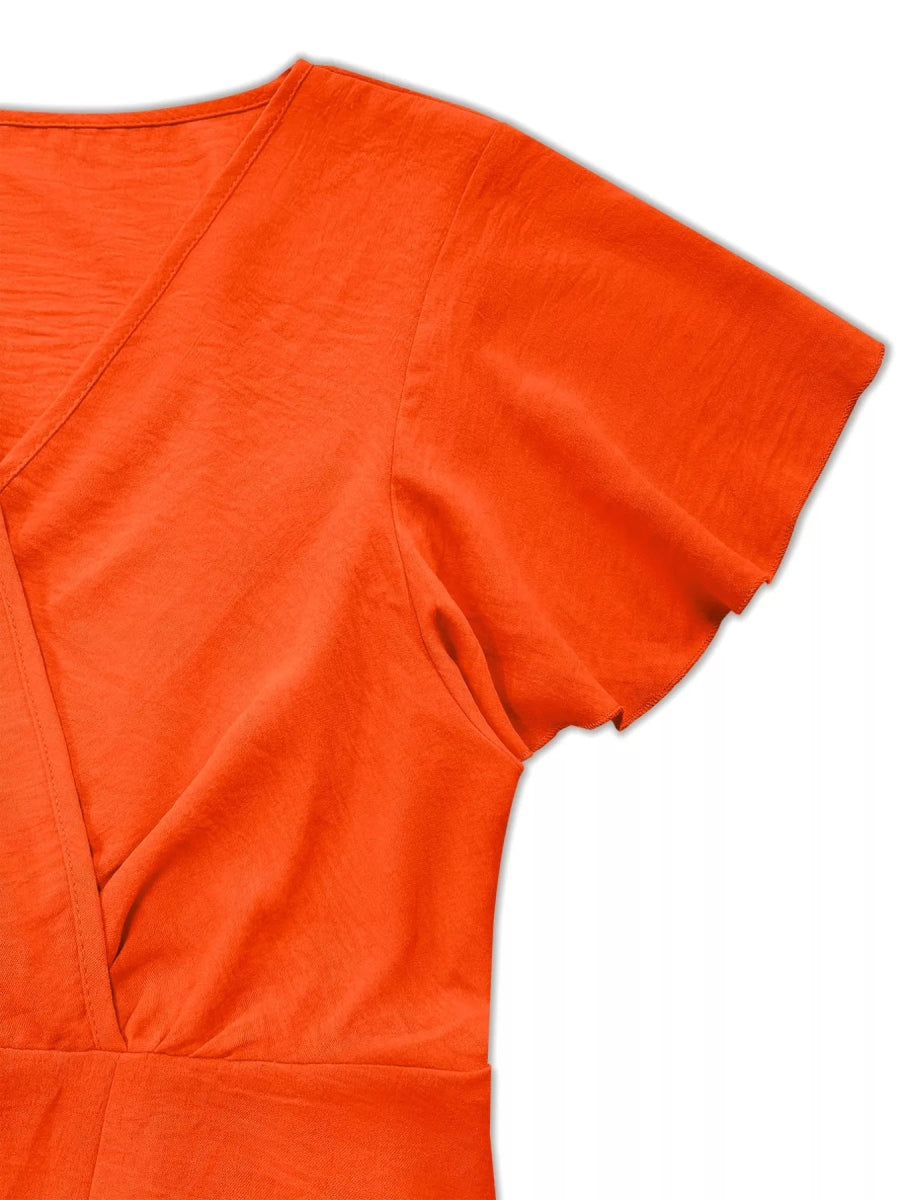 Elegant Plus Size Flutter Sleeve Dress with Surplice Neckline - Perfect for Any Occasion - Allen - Fitness