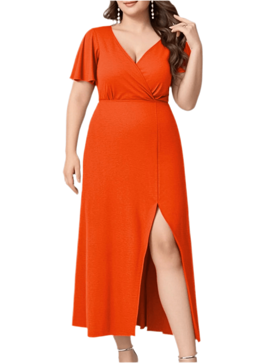 Elegant Plus Size Flutter Sleeve Dress with Surplice Neckline - Perfect for Any Occasion - Allen - Fitness