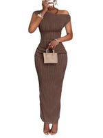 Elegant Textured Maxi Dress - Single Shoulder Bodycon Style for Modern Women - Allen-Fitness