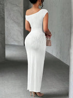 Elegant Textured Maxi Dress - Single Shoulder Bodycon Style for Modern Women - Allen-Fitness