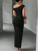Elegant Textured Maxi Dress - Single Shoulder Bodycon Style for Modern Women - Allen-Fitness