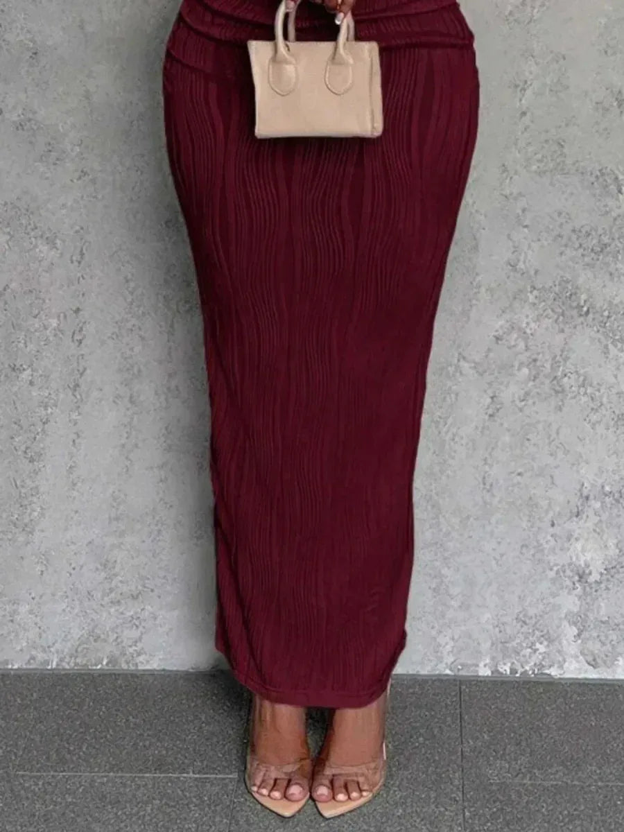 Elegant Textured Maxi Dress - Single Shoulder Bodycon Style for Modern Women - Allen-Fitness